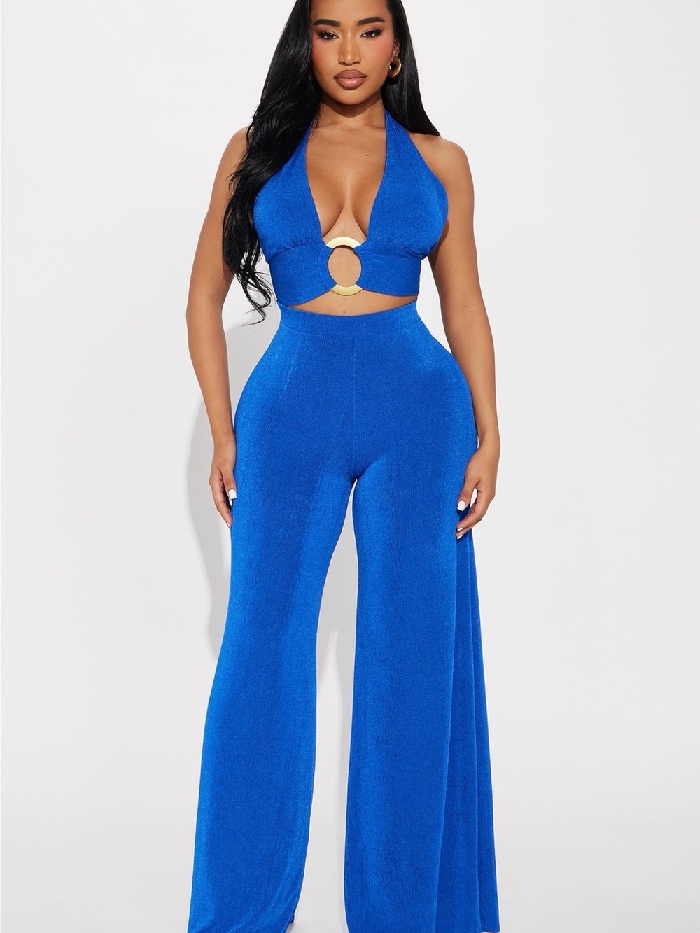 Fashion Nova Royal Blue 2 Piece Set - Halter Top - Wide-Leg - Women - NWT